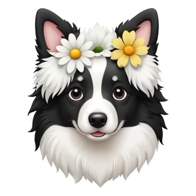 A cute  little  Black and white Border Collie and flower sticker