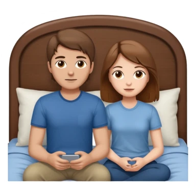 A brown-haired girl and a brown-haired man. They are both on a bed. The girl is sitting on the man. sticker