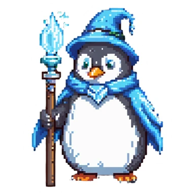 penguin wizard with ice staff casting frost sticker