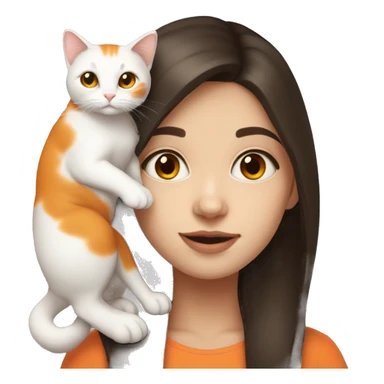Girl with dark brown hair and white skin holding orange and white cat   sticker