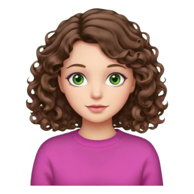 fille brune carré long cheveux ondules boucles yeux verts pull rose  sticker