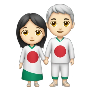 boy and girl holding Japanese flag sticker