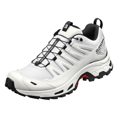 Salomon XT-6 white sneakers with Gore-Tex, one shoe positioned behind the other sticker