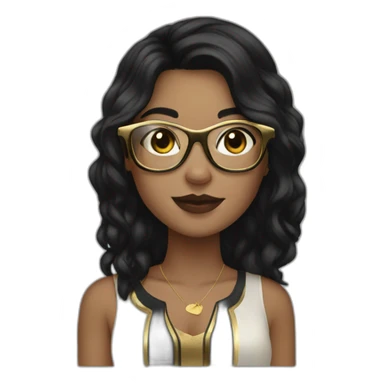 white girl with black hair and gold glasses sticker
