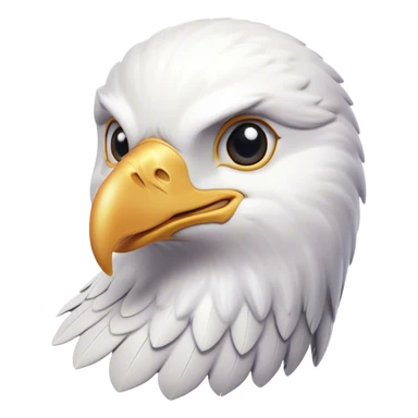 Cinematic Cute American Eagle Portrait Emoji, Head tilted playfully and inquisitively, featuring a streamlined form with a subtle blend of dark and white plumage and round, sparkling eyes full of spirited charm, Simplified yet irresistibly adorable features, highly detailed, glowing with a warm, inviting glow, high shine, affectionate and lively, stylized with a touch of whimsical aerial grace, soft glowing outline, capturing the essence of a mischievous yet endearing American eagle that seems as if it could glide out of the screen into your heart! sticker