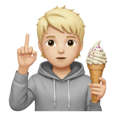 a white kid with a ice cream hairstyle blone hair with a grey hoodie and his above his hands saying 67 one 6 on 1 hand 7 on the other sticker