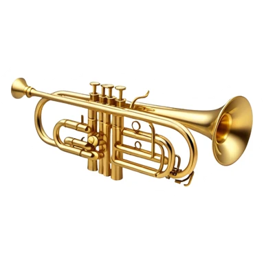 Cinematic Realistic Trumpet, polished brass with warm golden reflections, intricate valve details subtly highlighted, soft hands pressing the keys, glowing with bold and triumphant musical energy. sticker