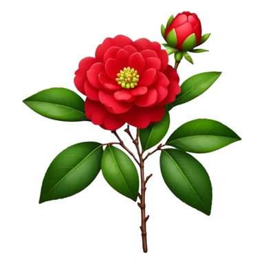 bouquet Red Camellia, luxuriant, stem, leaf, bud sticker