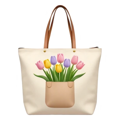 canvas tote bag with pastel tulips hanging out the top sticker