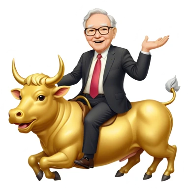 happy Warren Buffet riding golden bull sticker
