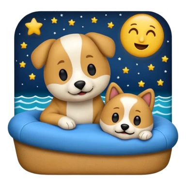 crea un emoji de buenas noches. Pon un texto : Buenas noches Javier y Tobi. Javier es una imagen de profesor y Tobi q sea imagen de un perro sticker