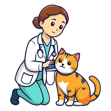 veterinarian examining a cat sticker
