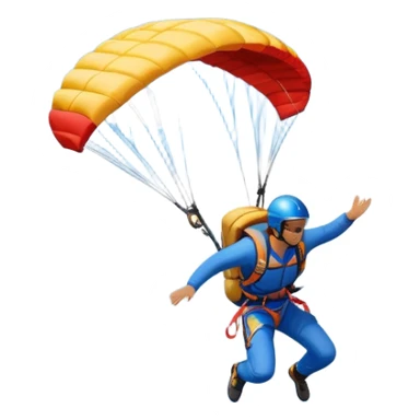 A base jumper soaring through the air, parachute deployed, flying off a steep mountain peak. The background is filled with majestic mountains, clear blue sky, and distant clouds, capturing the exhilarating thrill and beauty of extreme sports. sticker