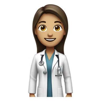 doctor, white skin, long straight hair, brown hair, big smile, female, baggy labcoat sticker