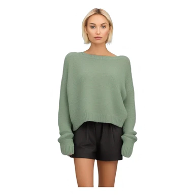 Sage green cropped oversize wool sweater, isolated sticker