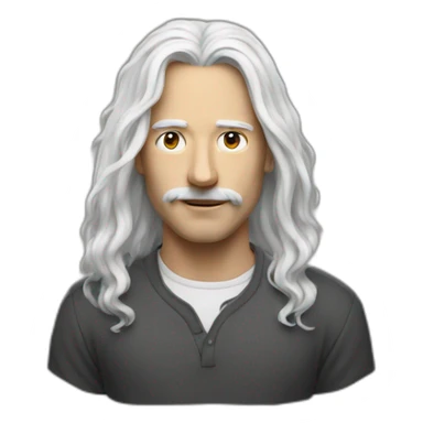 Man with a long withe hair drawing a paint with a pencil sticker