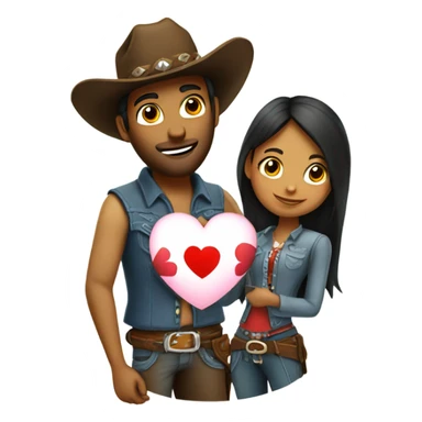 Cowboy holding heart with desi girl full body sticker