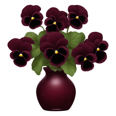A luxurious deep red glass vase holding a bouquet of dark burgundy pansies sticker