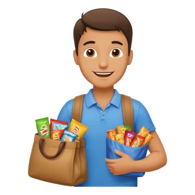 A guy with a bag full of snacks sticker