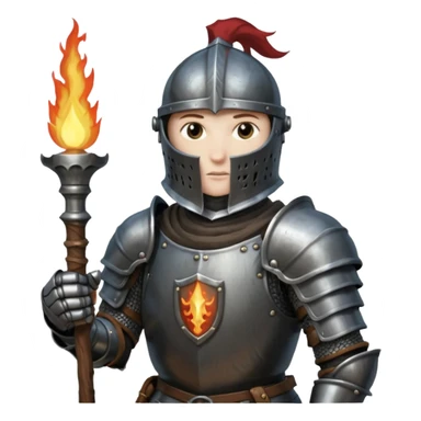 knight holding a short wooden torch in hand wearing darker, realistic iron armor in dark souls style sticker