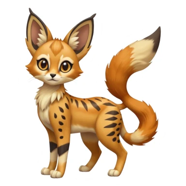 Big-eared big-eyed cute realistic animalistic feral digitigrade 4-legged anime-styled Meloetta-Eevee-Caracal-Sergal-Serval-hybrid-fusion-creature-animal, full body sticker