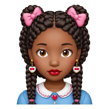 Black girl with braids with red lipstick and hello Kitty earrings sticker