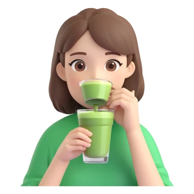 a girl with brown hair drinking matcha sticker