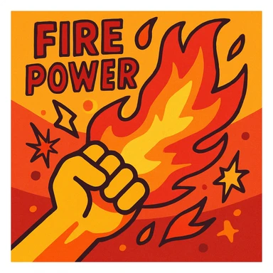 fire power, vibrant cartoon style sticker