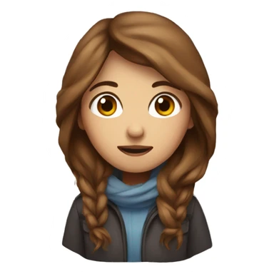 Woman with brown long hair who is freezing sticker