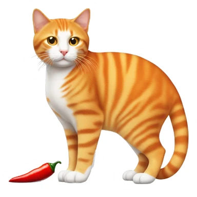 Full body orange cat (no white) and a chili pepper sticker