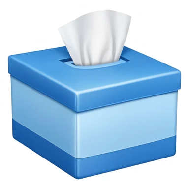blue box with tissue emoji." It’s a simple design featuring a blue rectangular box with a single white tissue protruding from the top, often used to represent tissues, colds, or emotional moments like crying. sticker
