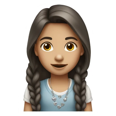 Brunette little girl with long hair wearing silver heart necklace  sticker
