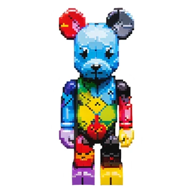 Pixel art KAWS Bearbrick figure with X eyes, blocky bear shape, vibrant colors sticker