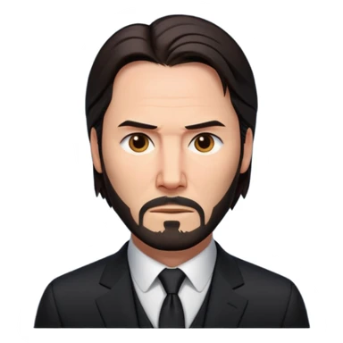 john wick as an apple-style emoji, serious face, black suit, beard, slicked-back hair sticker