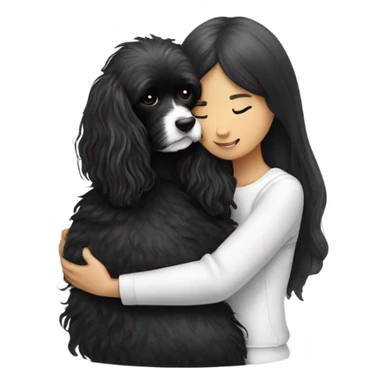 Black and white cavoodle getting hugged by long hair Asian girl sticker