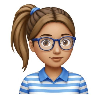 Medium skin woman in ponytail and glasses and blue striped shirt sticker