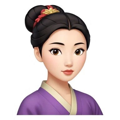 Cinematic Realistic Serene Mulan Portrait, showing Mulan (chest and above) with radiant, smooth skin and delicately detailed dark hair swept back in a neat bun. Her gentle, reflective expression is captured with soft natural lighting that highlights the nuanced textures of her features and traditional attire in muted hues. The composition glows with an inviting, natural radiance and subtle shadows, evoking a calm and introspective mood that speaks of quiet strength and enduring beauty. sticker
