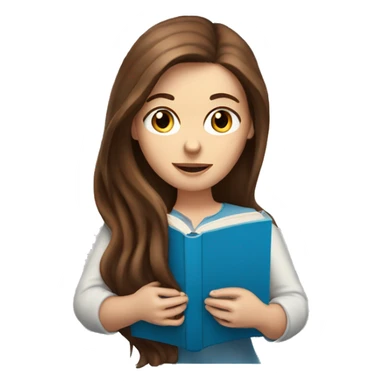 White woman with long brown hair and blue eyes reading a book sticker