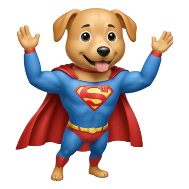 hot dog dressed as Superman, superhero pose, cape sticker