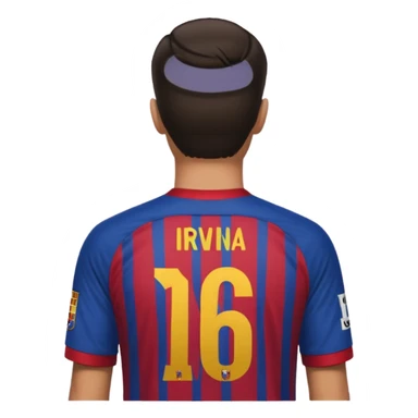 cowo pakai costum barcelona nomor punggung 16 nama IRVINA gaya menghadap belakang sticker