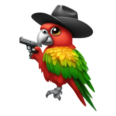 Parrot with a cowboy hat and a pistol sticker