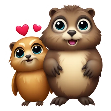 a marmot and a little owl in love in apple emoji style sticker