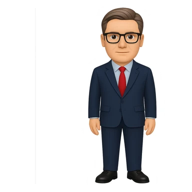 Create a full body figure of Keir Starmer standing confidently with glasses, keeping the background transparent. Maintain the emoji style and appearance from the reference image. sticker