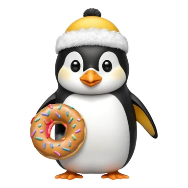 penguin with a cute hat and a donut in hand sticker