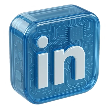 Modern LinkedIn logo with circuit board patterns and glossy finish, transparent background sticker
