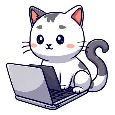 cute sticker of a cat typing on a laptop sticker