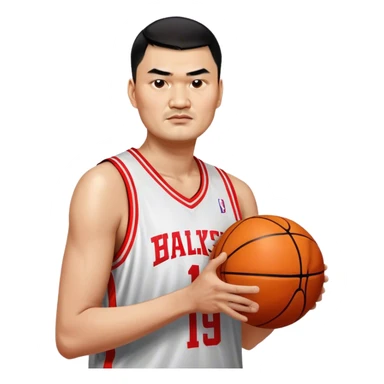 Yao Ming – Cinematic Realistic Portrait of Yao Ming, depicted as a towering basketball icon in a modern uniform, with a gentle yet determined expression and dynamic arena lighting that highlights his immense stature and graceful athleticism. sticker