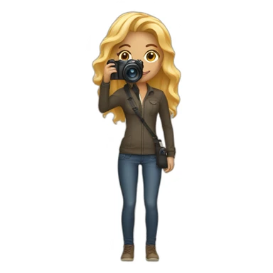 light skin women photographer with honey colored blonde hair holding a camera canon sticker