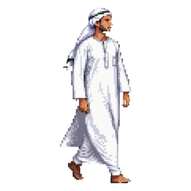 Arab man walking, wearing traditional white thobe and headscarf sticker