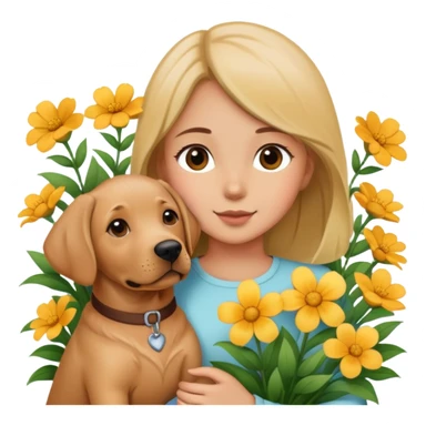 A girl holding a Labrador in the flowers sticker